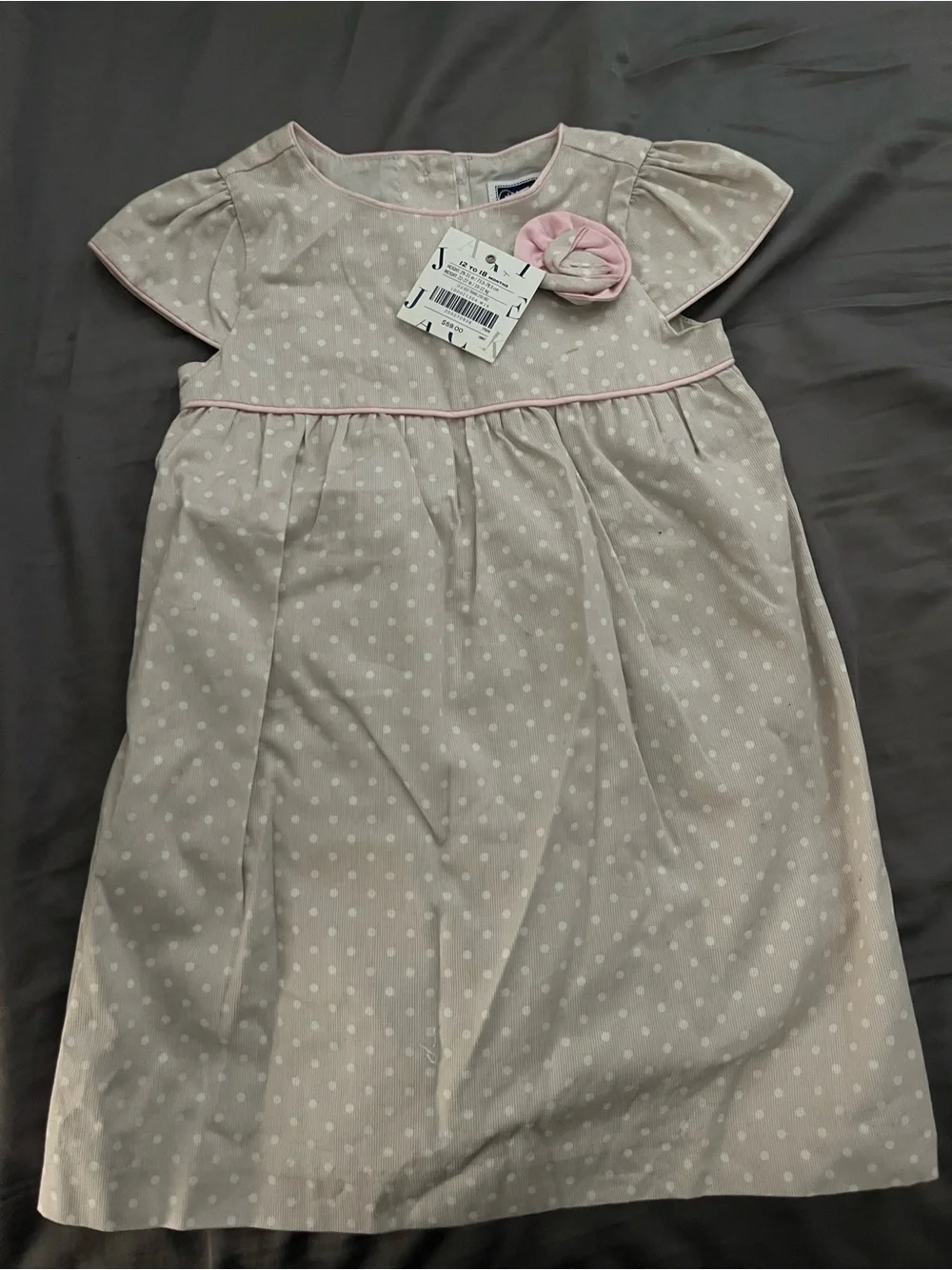 Janie and Jack Toddler Girls' Pink Polka Dot Cotton Dress with Rosette 12-18 m